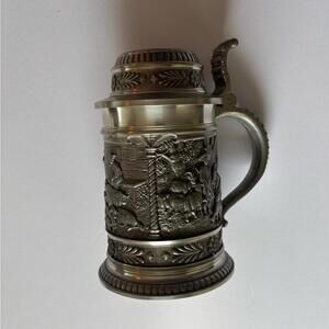 Vintage German Pewter Beer Stein with Lid 35 Jahre Bäko Amberg Shepherd Scene